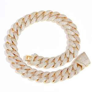 Luxury 24mm bubble Cuban link necklace with iced out zircons in gold-plated hip hop style