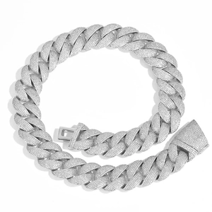 Mens iced out 24mm silver moissanite cuban link chain with full diamond pave setting