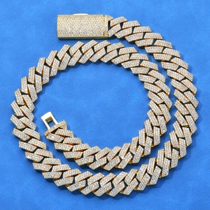 Iced out gold Cuban link necklace with triple row AAA cubic zirconia for men