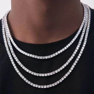 Three-layered S925 sterling silver tennis necklaces with moissanite on a male model