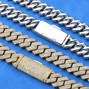 Men's hip hop S925 silver moissanite Cuban link bracelet with iced out diamond plating