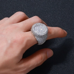 Hip hop style S925 silver moissanite signet ring with micro-pave round diamonds for men