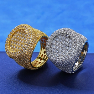 Iced Out Round Zirconia Ring For Men Hip Hop Copper Pave Full Diamond Geometric Finger Ring For Party Daily Jewelry Gift