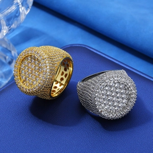 Hip hop style gold and silver round rings with full zircon stones for men accessories