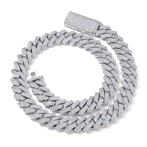 16mm heavy silver Cuban link chain necklace with triple row iced out zircons for men