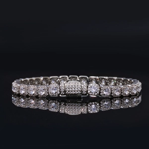 Macro de bracelet tennis hip hop 5mm en argent avec zircons carrés et pavé de diamants brillants