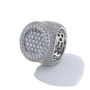 Hip hop S925 silver moissanite wide band ring with iced out micro pave design
