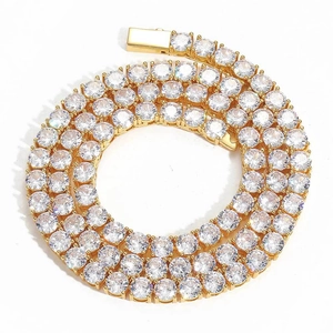 Classic gold tennis chain with round white zircons in a flexible three-tier spiral display