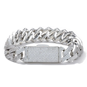 Detailed close-up of 16mm iced out Cuban link bracelet with micro-paved rhinestones