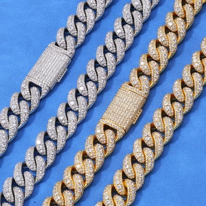Iced-out Cuban link chains in gold and silver finish with sparkling zircon pave and box clasp