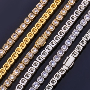 Colliers tennis 5mm en zircon carré or et argent avec fermoirs pavés étincelants