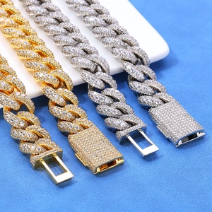 Iced out Cuban link necklaces in gold and silver finish with pave setting zircons