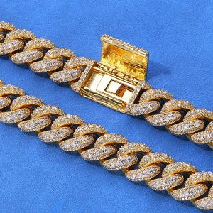 Luxurious gold S925 silver Cuban link bracelet with moissanite stones and secure box clasp
