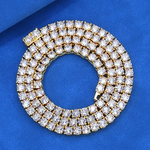 Hip hop gold tennis chain necklace with round cut cubic zirconia and spring clasp