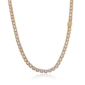 Collier tennis zircon carré de 5mm plaqué or avec fermoir de sécurité robuste