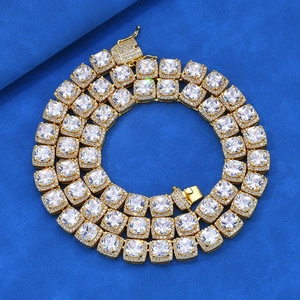 Collana Tennis a Cubetti in Zirconia Quadrata Hip Hop Gioielli in Rame per Uomo Donna Accessorio Streetwear di Lusso Regalo