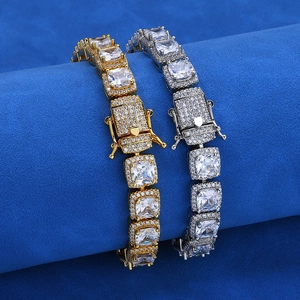 Bracelets hip hop 10mm avec zircons carrés glacés en finition or et argent