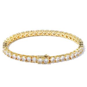 Classico bracciale tennis hip hop dorato con pietre di zirconia cubica lucenti