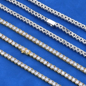 Hip hop tennis chains with round-cut cubic zirconia in gold and silver finishes