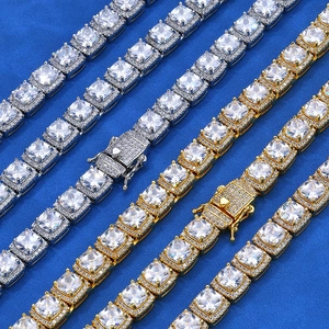 Chaîne tennis hip hop de 10 mm pour hommes avec zircons carrés en argent et en or