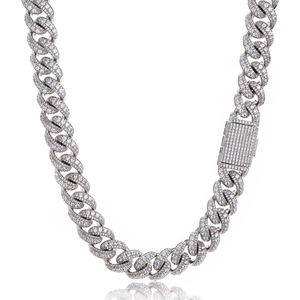 Iced out silver Cuban link chain necklace with high-density cubic zirconia for hip-hop style