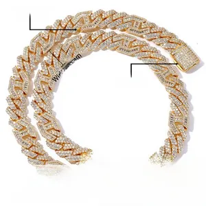 Macro detail of 15mm wide brass Cuban link chain with pave-set zircon stones