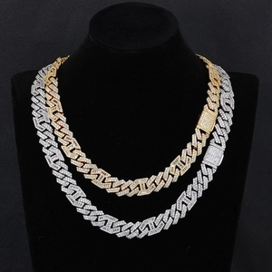 15mm iced out Cuban link chain set in gold and silver finish with AAA zircon stones