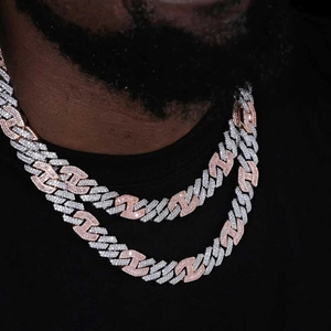 Hip hop 15mm two-tone Cuban link necklace with rhinestones in silver and rose gold