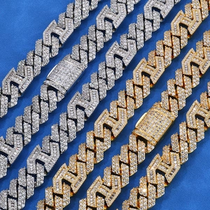 Luxurious 15mm iced out Cuban link chains in gold and silver finish with zircon diamond inlay