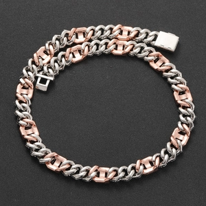 Detail of 15mm two-tone Cuban chain necklace with silver and rose gold links