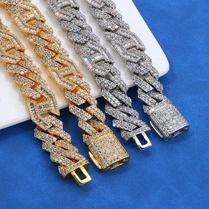Hip hop S925 silver moissanite Cuban link chain with gold and silver iced out plating