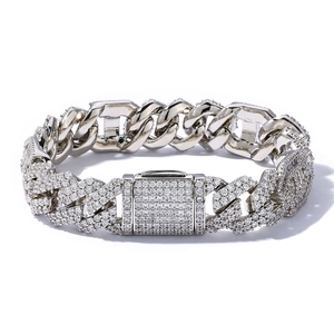 Iced out silver Miami Cuban link bracelet with sparkling moissanite diamonds for men