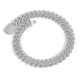 Iced Out 20mm rautenförmige Cuban Link Kette mit silberfarbenen Mikro-Pave-Zirkonia