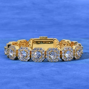 Bracelet hip hop doré pour homme avec maillons octogonaux et oxydes de zirconium