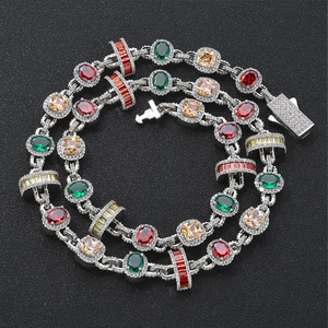 Collier Hip Hop en Cuivre et Zirconia pour Hommes Femmes Géométrique Coloré avec Pierres Multicolores Incrustées Bijoux Électroplaqués