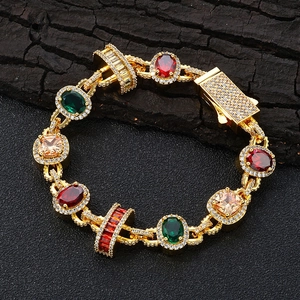 Hip-Hop Kupfer Edelstein Armband Mit Zirkonia Einlage Bunter Luxus Schmuck Damen Herren Geometrische Mode Kettenglied
