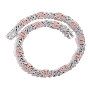 15mm two-tone Cuban link necklace in silver and rose gold with iced out zircon stones