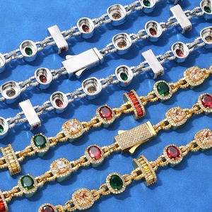 Luxury hip hop S925 silver moissanite necklaces with colorful gemstones in gold and silver