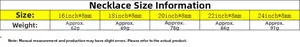 Size chart for 8mm cuban link necklace showing lengths from 16 to 24 inches and weights