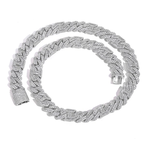 Silver cuban link necklace featuring 15mm pave set rhodium plated zircon stones