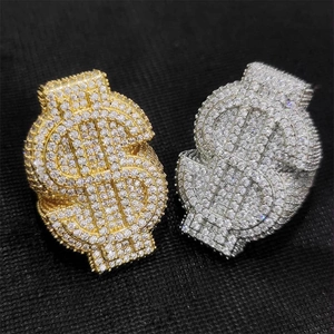 Hip-hop iced out dollar sign rings in gold and silver finish with full zircon stones