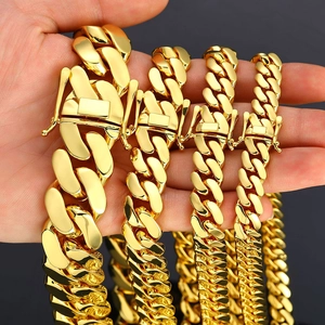 Detailed comparison of four gold Cuban link chain widths with secure box clasp closure