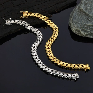 Polished gold and silver hip hop Cuban link bracelets with secure folding clasps