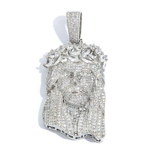 Ciondolo Gesù hip hop argento con pietre di zircone cubico incastonate a pavé