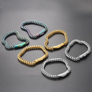 6mm hip-hop titanium steel chain bracelet set in iridescent, gold and silver finishes