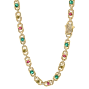 Collier hip hop doré 8mm avec zircons colorés et micro-pavage de pierres étincelantes