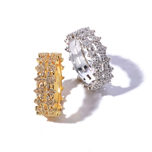 Hip hop 8mm iced out rings in gold and silver finish with micro-paved sparkling zircons