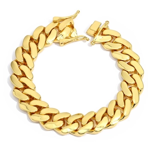 Polished golden Cuban link bracelet for men with secure double safety clasp buckle