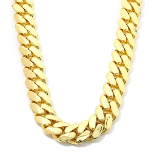 Polished gold Cuban link necklace with chunky flat chain links for men hip hop style