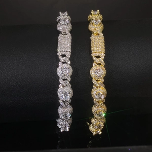 Iced out 7.5mm hip hop Cuban link bracelets in gold and silver with cubic zirconia